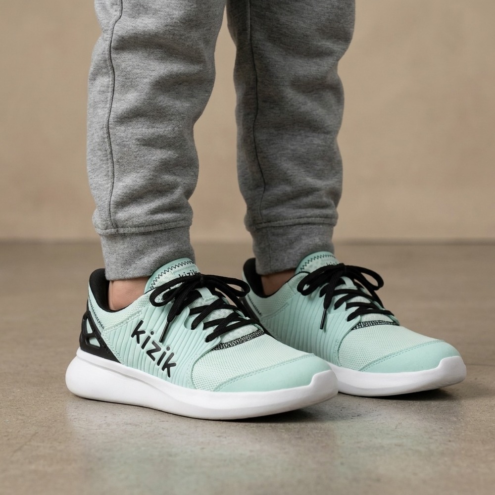 KIZIK Kids Hands Free Sneakers Mint Green Black Mesh Sporty Active Shoes